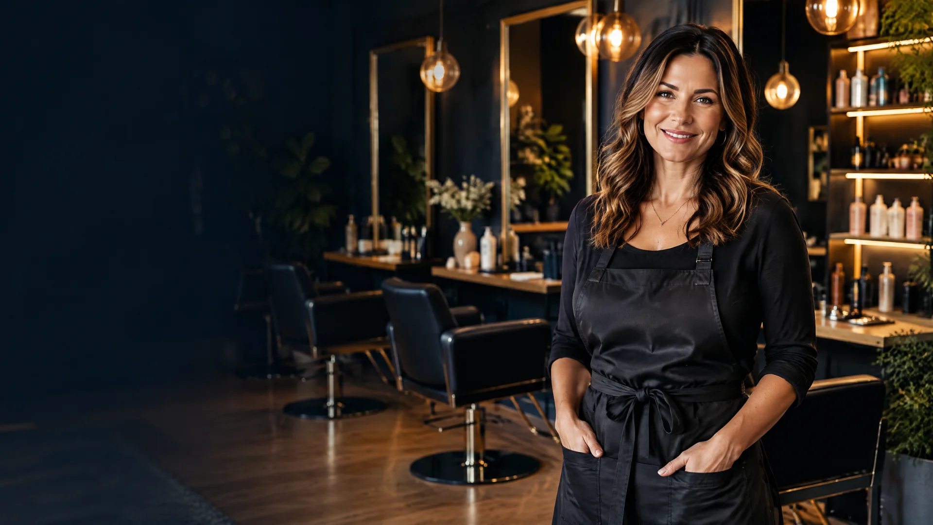 Salon owner standing inside her modern beauty studio