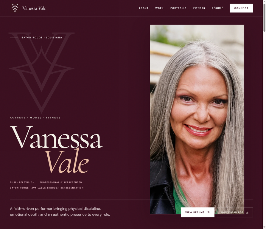 Vanessa Vale actress, model, and fitness website homepage